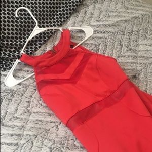 Red sleeveless prom dress with side slit